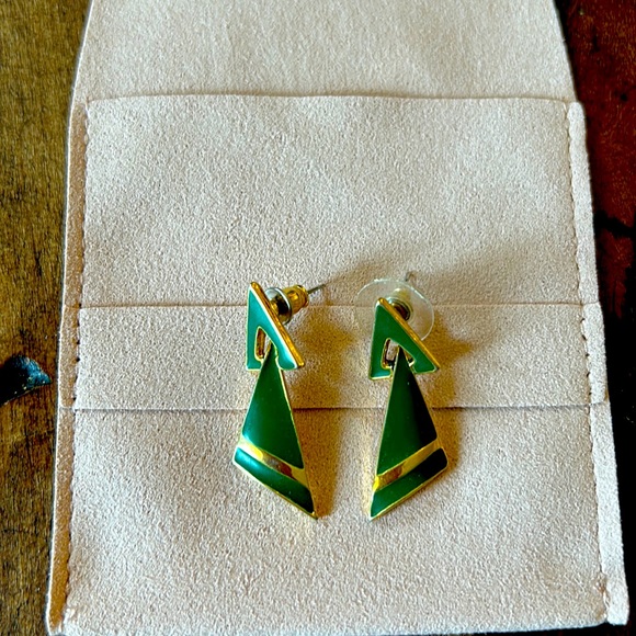 Vintage green and gold mod earrings - Picture 1 of 4